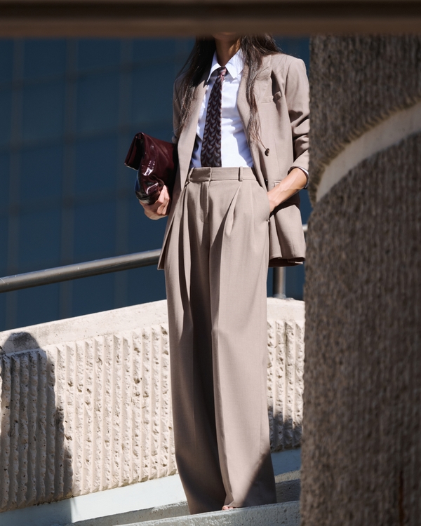 A&F Timeless Adjustable-Waist Wide Leg Trouser, Light Brown view 2