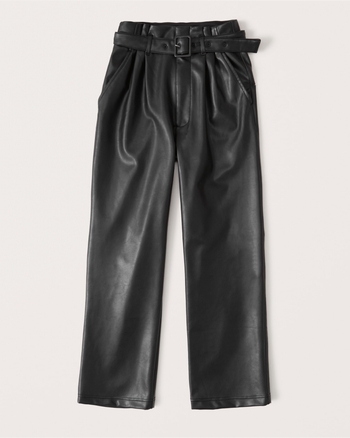 Women's Vegan Leather Belted Ankle Straight Pants | Women's Clearance ...