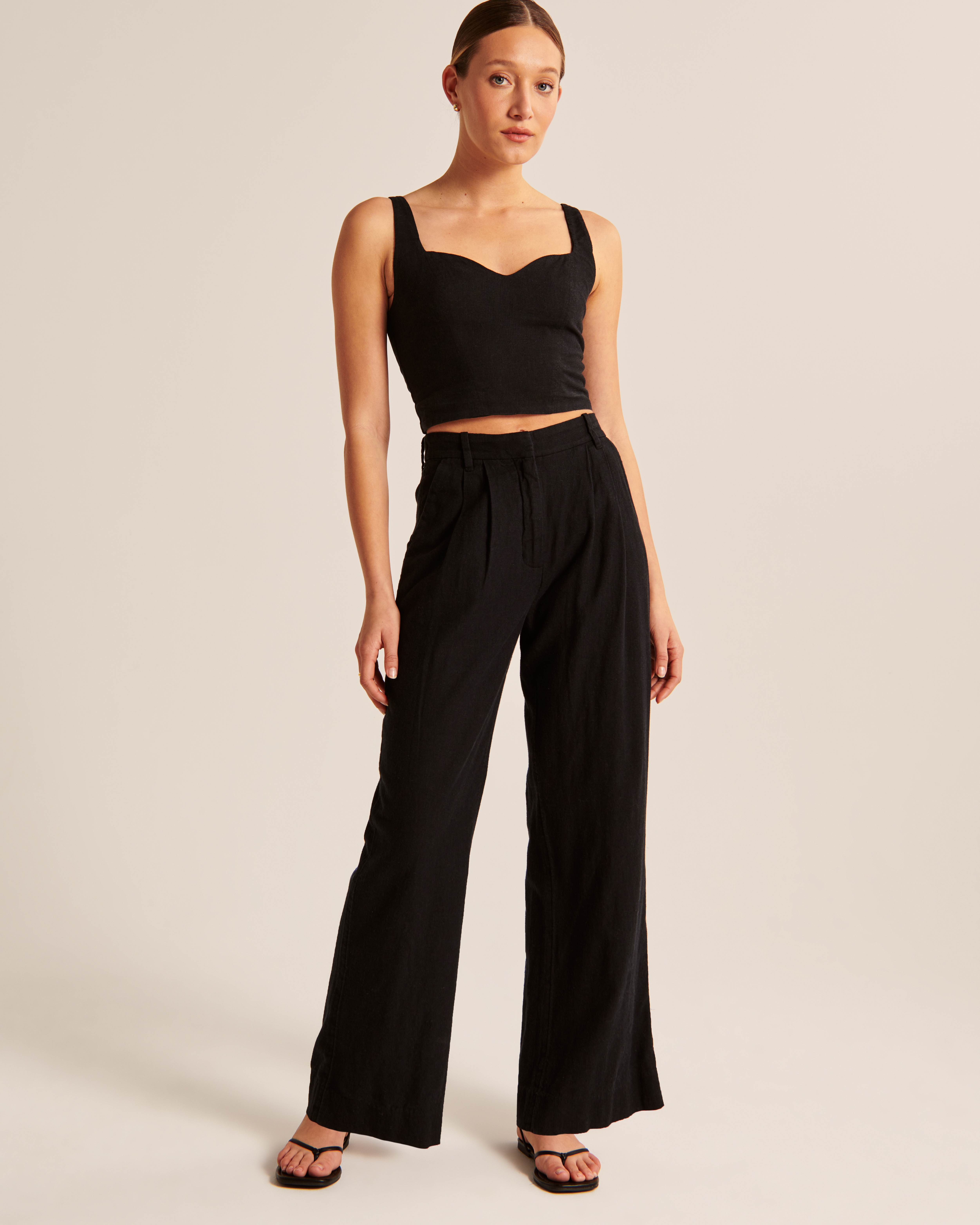 Linen-Blend Tailored Wide Leg Pant