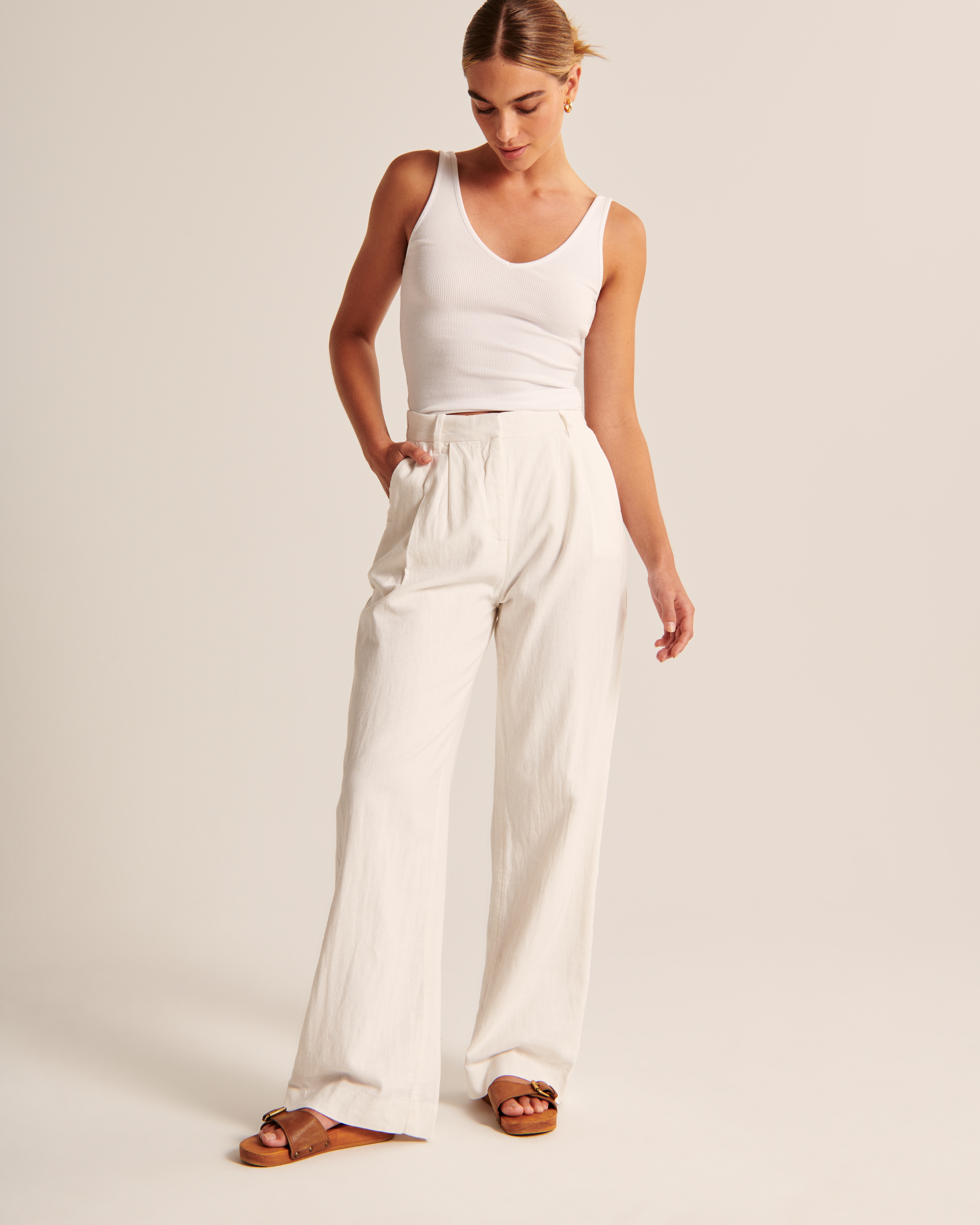 Women's Linen-Blend Tailored Wide Leg Pant | Women's Clearance