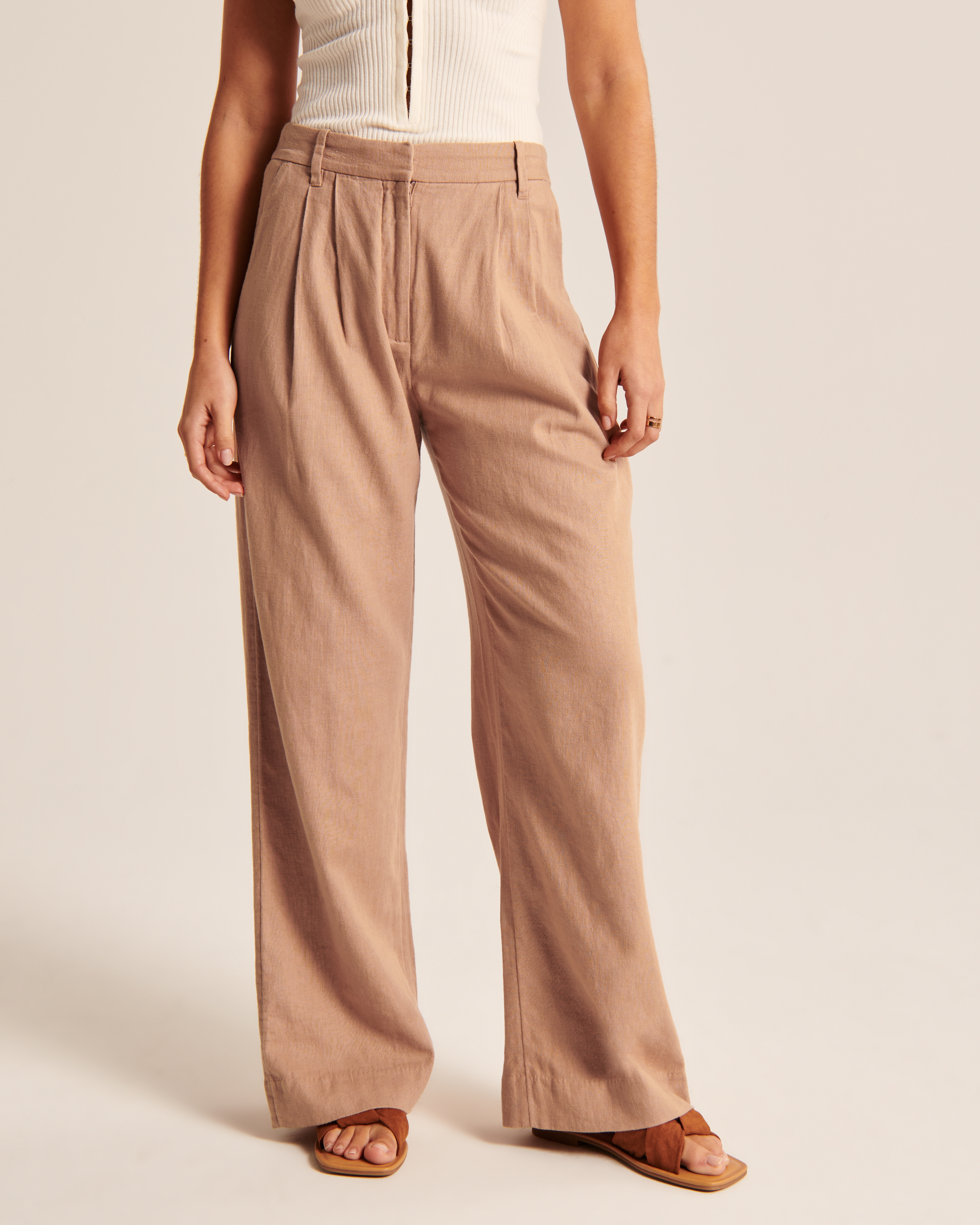 Linen-Blend Tailored Wide Leg Pant