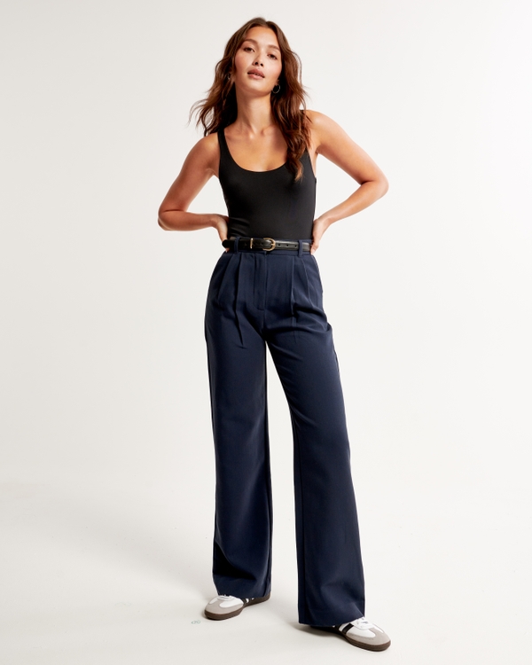 A&F Sloane Tailored Wide Leg Pant, Navy