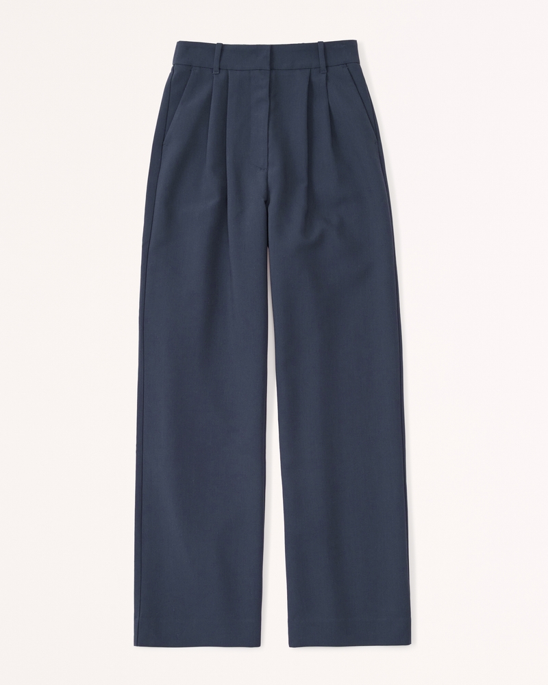 Iyah Pants - High Waisted Tailored Pants in Navy Pinstripe