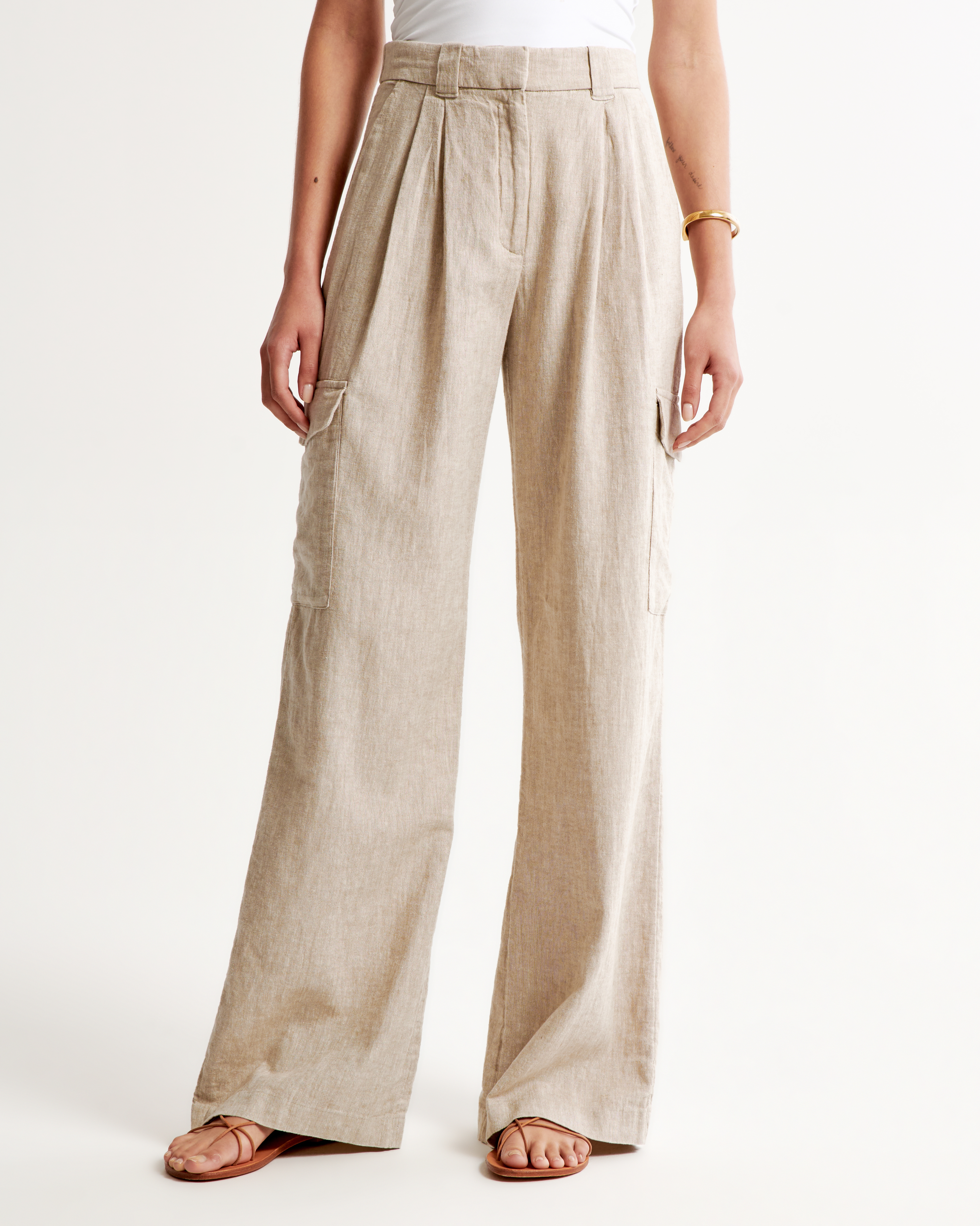 Women's Linen-Blend Tailored Ultra Wide-Leg Cargo Pant | Women's