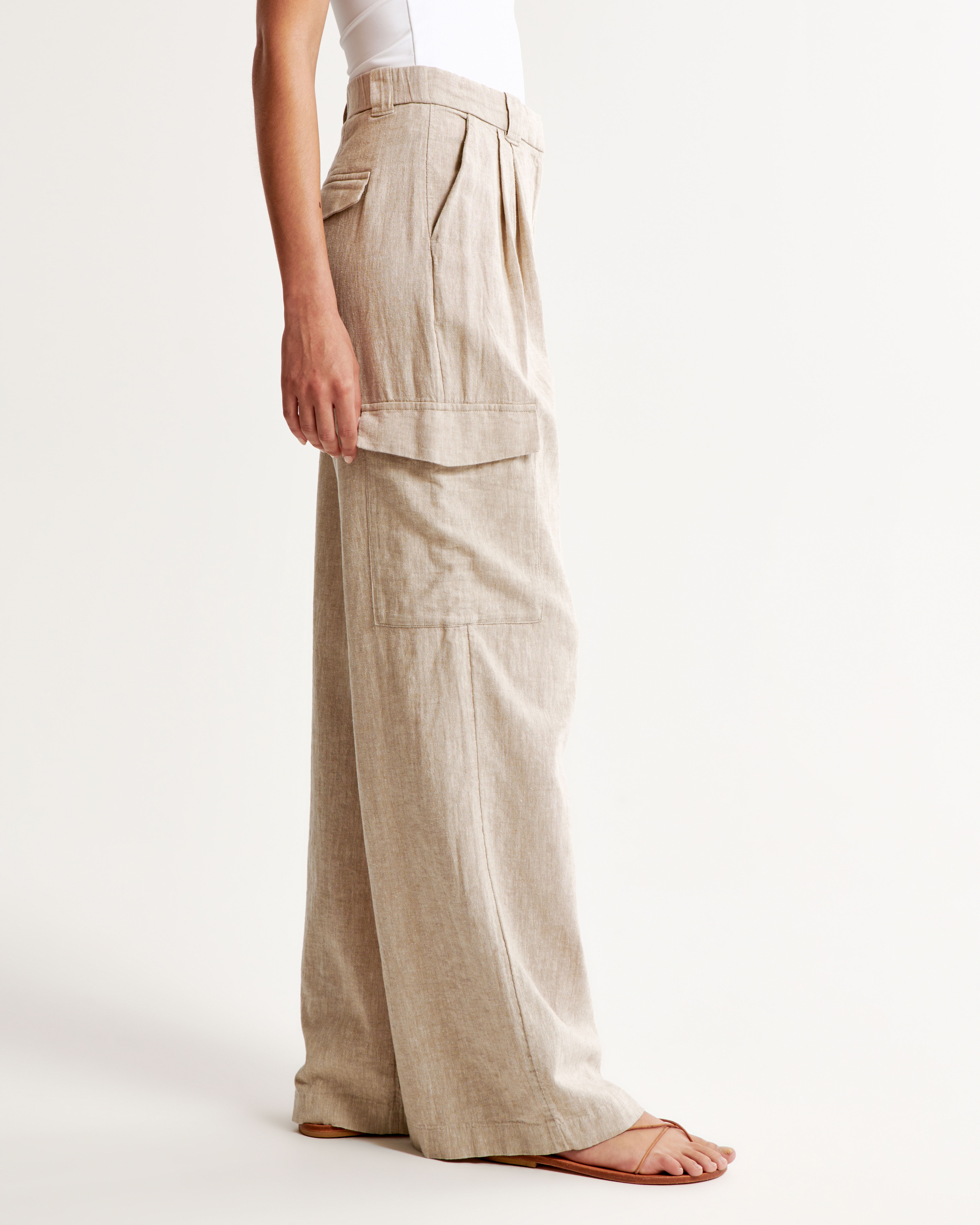 Women's Linen-Blend Tailored Ultra Wide-Leg Cargo Pant | Women's