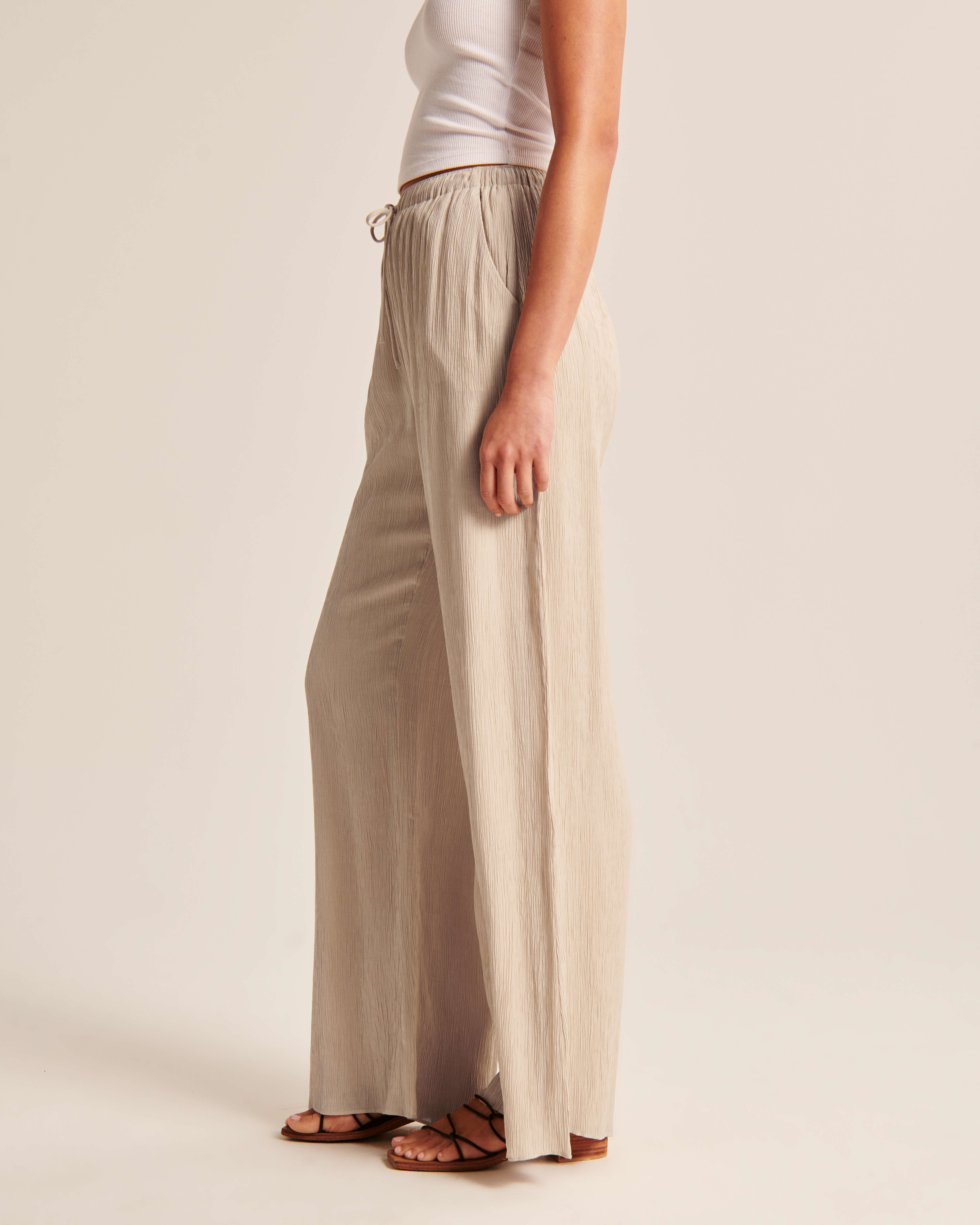 Women's Crinkle Textured Pull-On Wide Leg Pant | Women's Clearance 