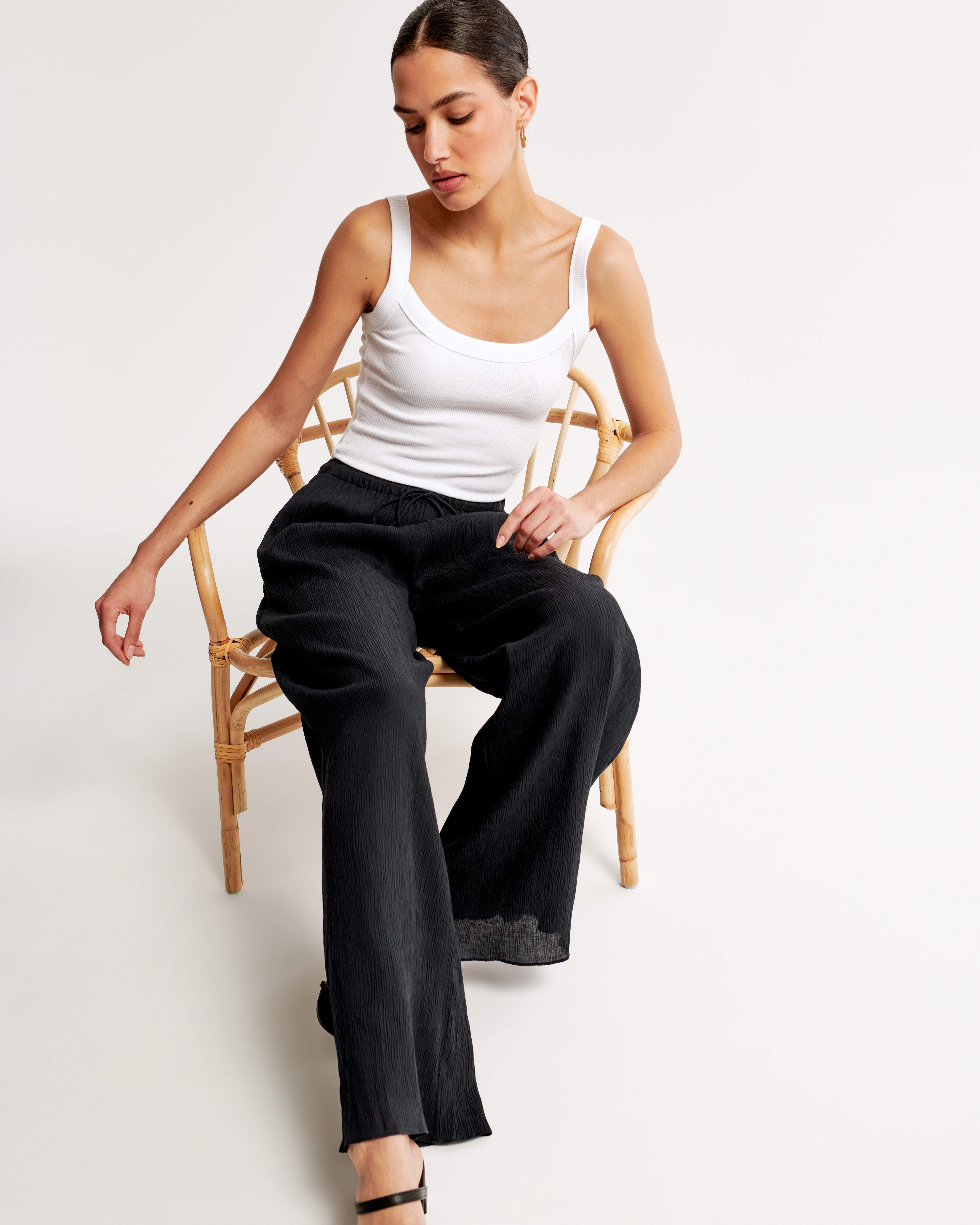Women's Crinkle Textured Pull-On Wide Leg Pant | Women's Clearance