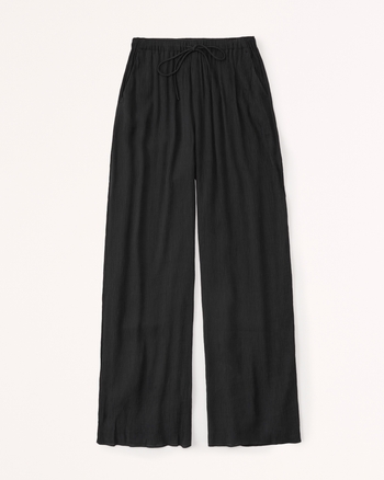 Women's Woven Printed Pull-On Wide Leg Pants With Slash Pockets