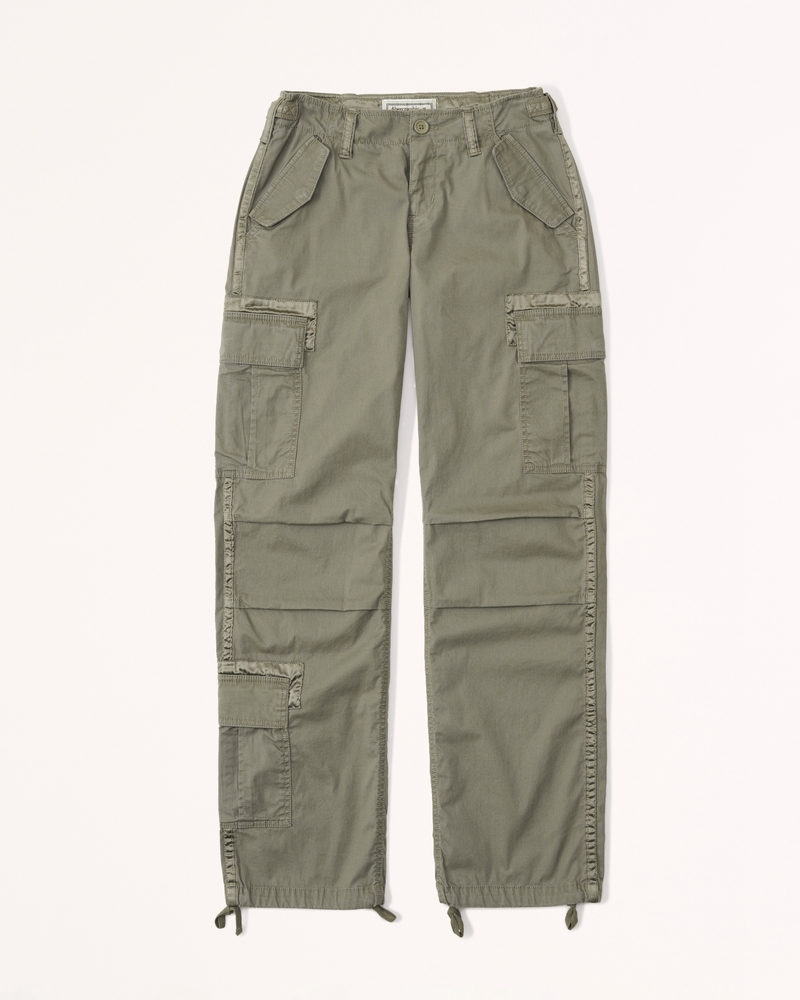 Women's Classic Cargo Pants - Four Pockets / Matching Fabric Tie / Army  Green