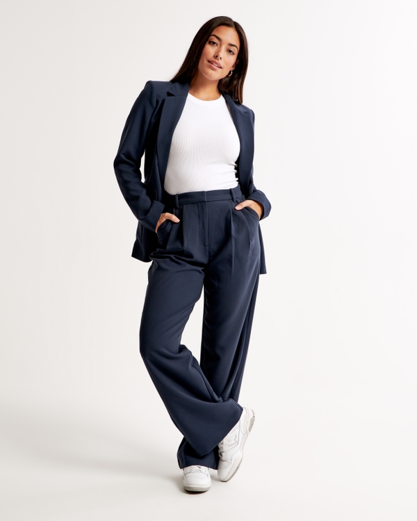 Curve Love A&F Sloane Tailored Wide Leg Pant, Navy