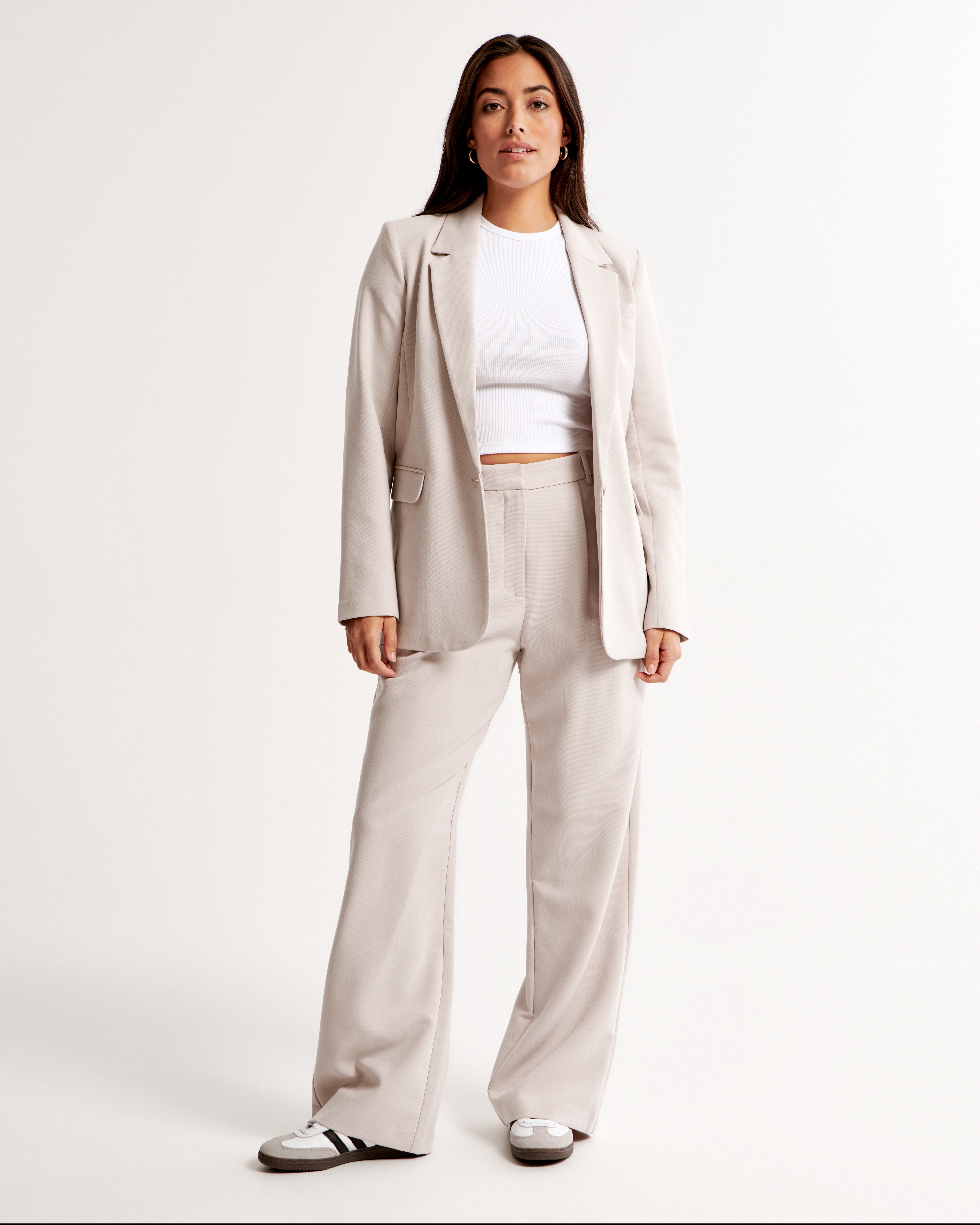 Abercrombie & Fitch Curve Love A&f Sloane Tailored Wide Leg Pant In Brown