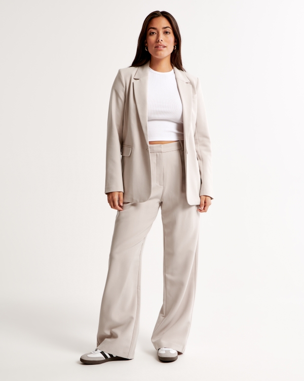 Curve Love A&F Sloane Tailored Wide Leg Pant, Light Taupe