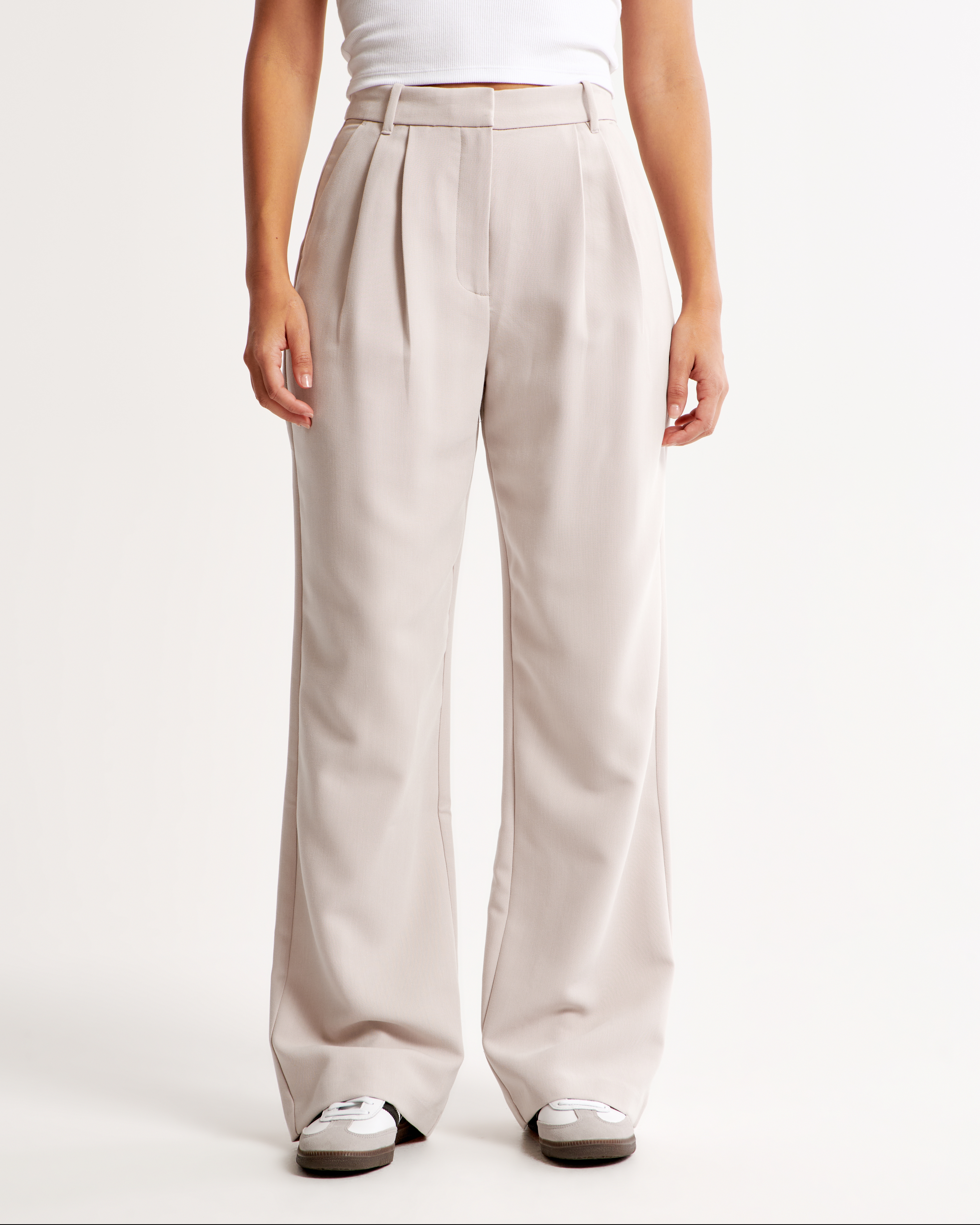 Abercrombie & Fitch Curve Love A&f Sloane Tailored Wide Leg Pant In Brown