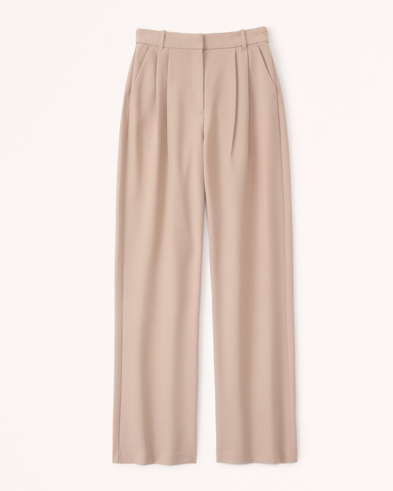 Pantalón de vestir talle alto beige corte recto