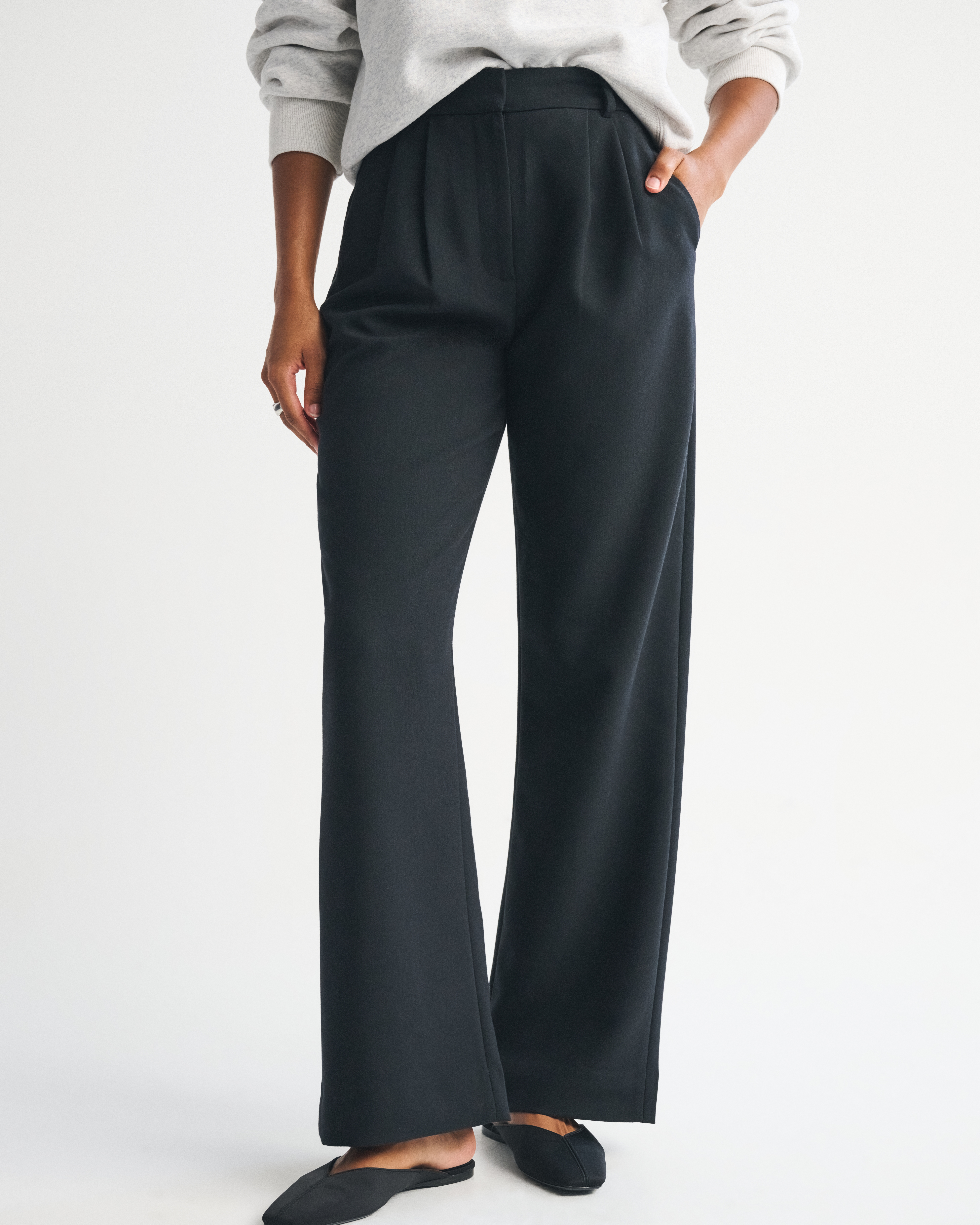 Abercrombie & Fitch Curve Love A&f Sloane Tailored Wide Leg Pant In Black