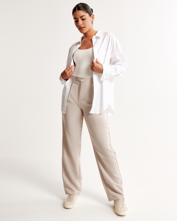 Curve Love Tailored Straight Pant, Light Taupe