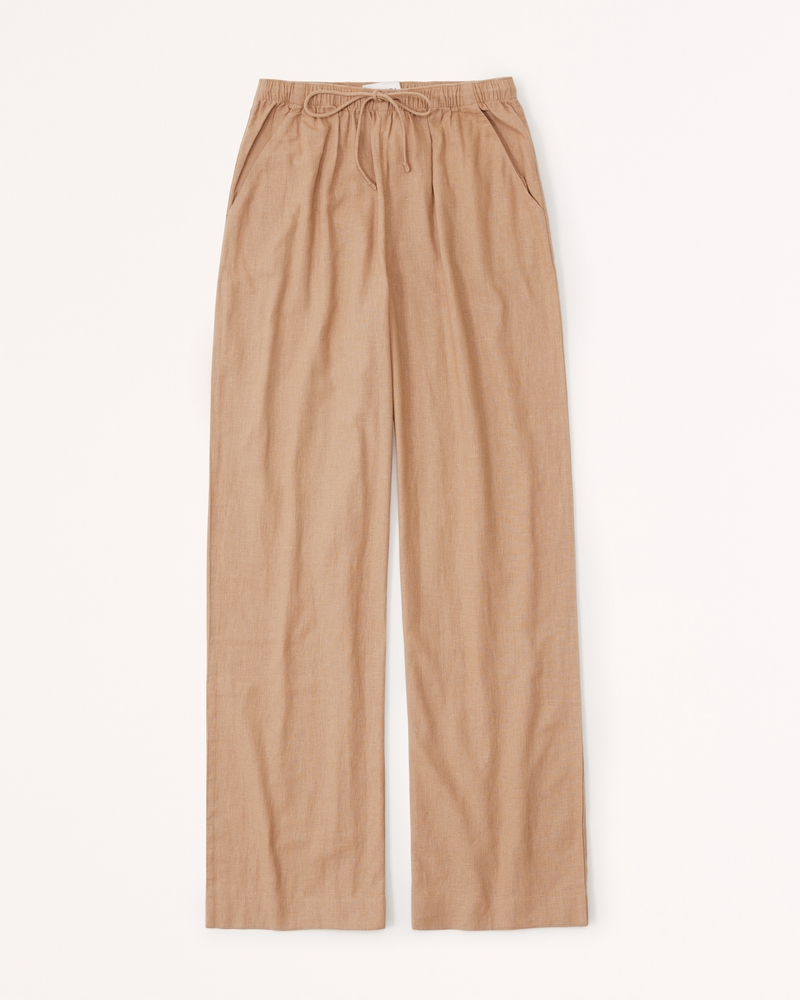 Wide-Leg Linen Pull-On Pants