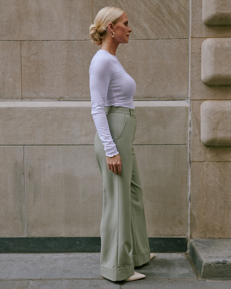 New Fashion Casual Women's Long Pants Wholesale Belted Cuffed Hem