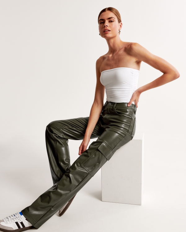 Vegan Leather Cargo 90s Relaxed Pant, Olive