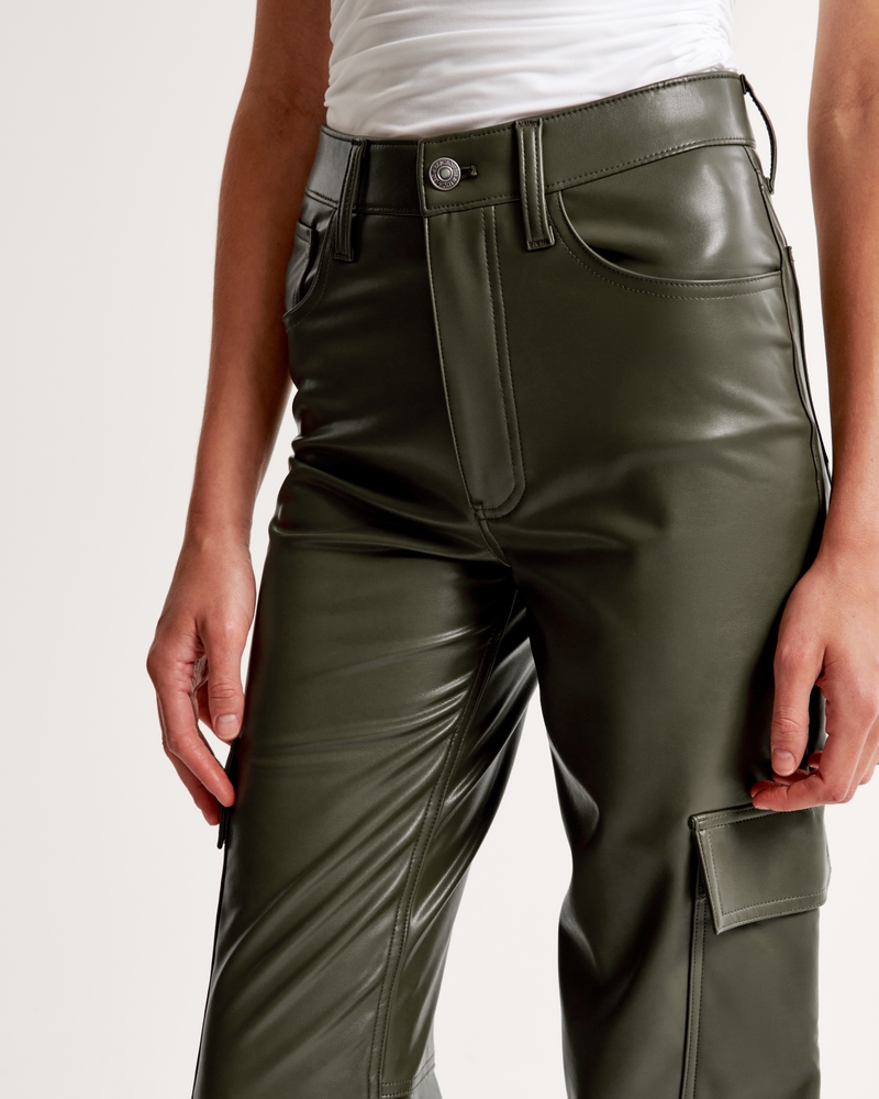 Wide-Leg Cargo Faux Leather Pants - Petite, Petite