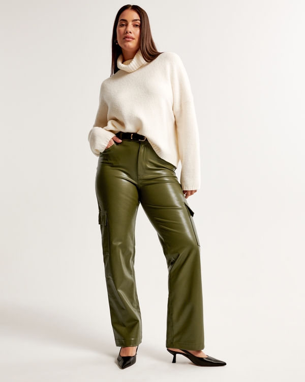Curve Love Vegan Leather Cargo 90s Relaxed Pant, Green