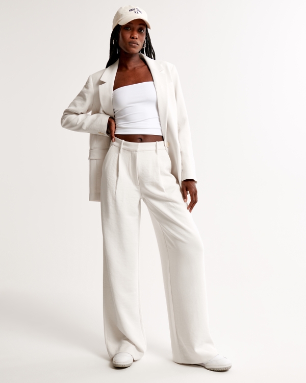 A&F Harper Tailored Premium Crepe Pant, White
