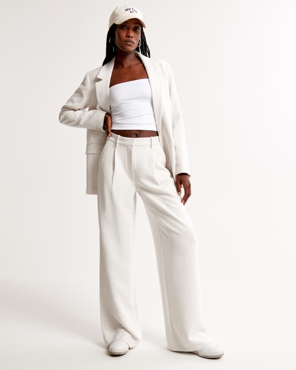 Summer Savings Clearance 2023,AXXD Solid Pants Elastic High Waist Wide Leg  Length Pants Women Pants Clearance White 12