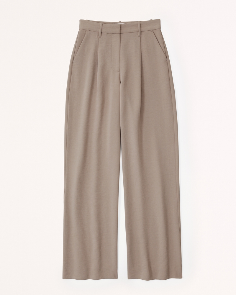 Women's loose beige pants 2 French pleats with elastic at the