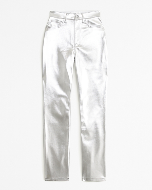 Curve Love Vegan Leather 90s Straight Pant, Silver