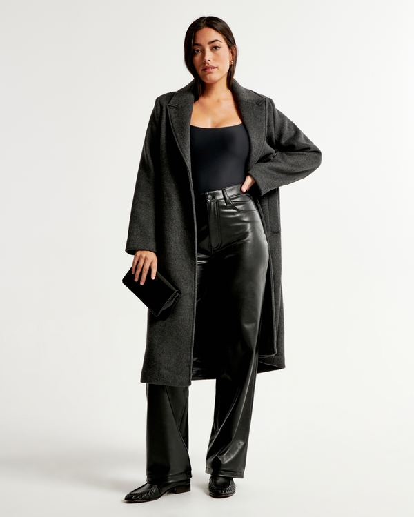 Curve Love Vegan Leather High Rise Loose Pant, Black