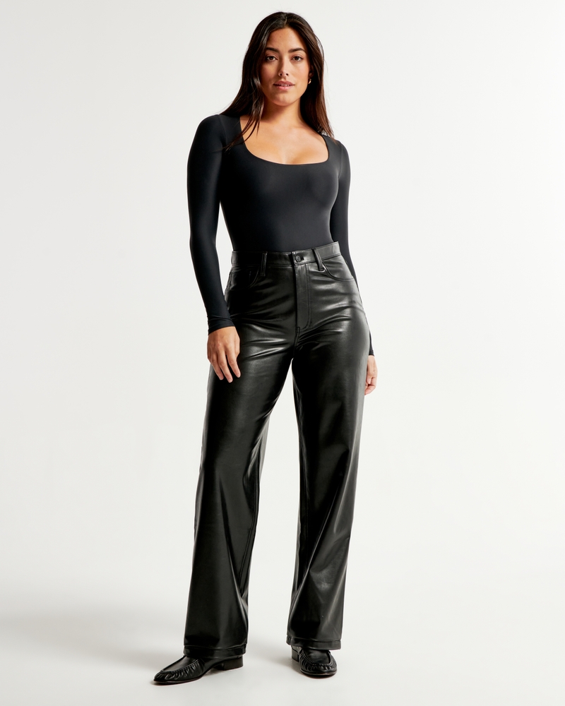 HDE Women's Faux Leather Pants High Waisted Straight Leg