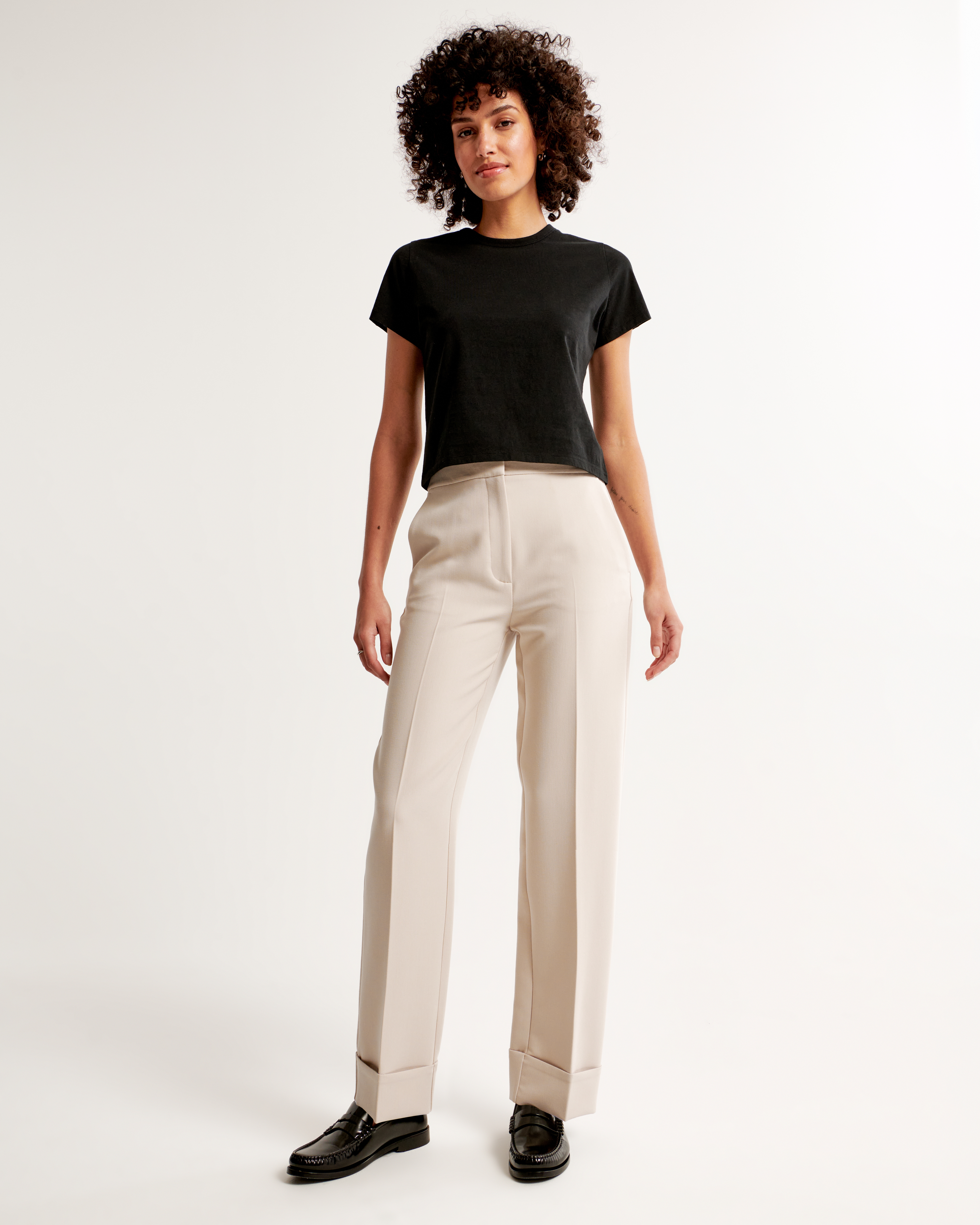High Rise Cuffed Tailored Straight Pant