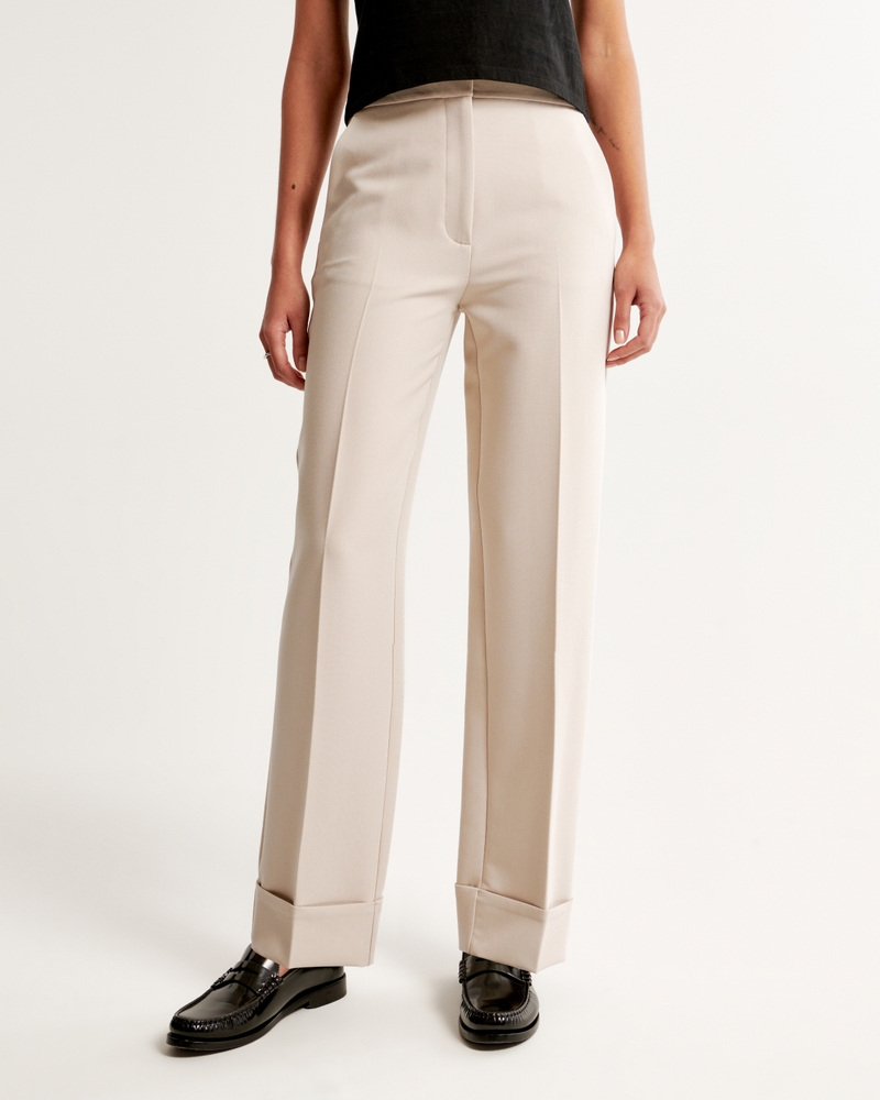 Women's High Rise Cuffed Tailored Straight Pant