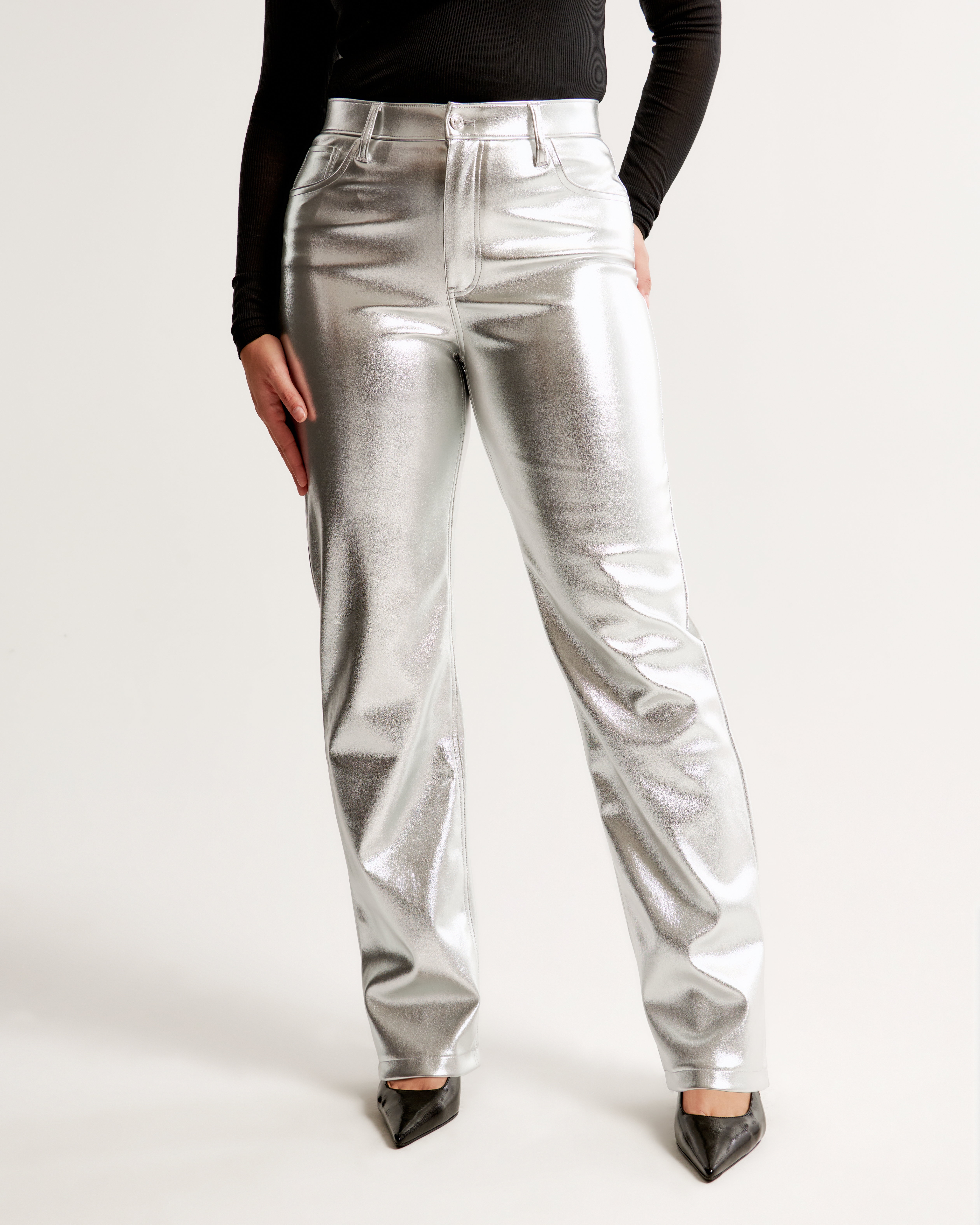 Grey leather 2024 pants womens