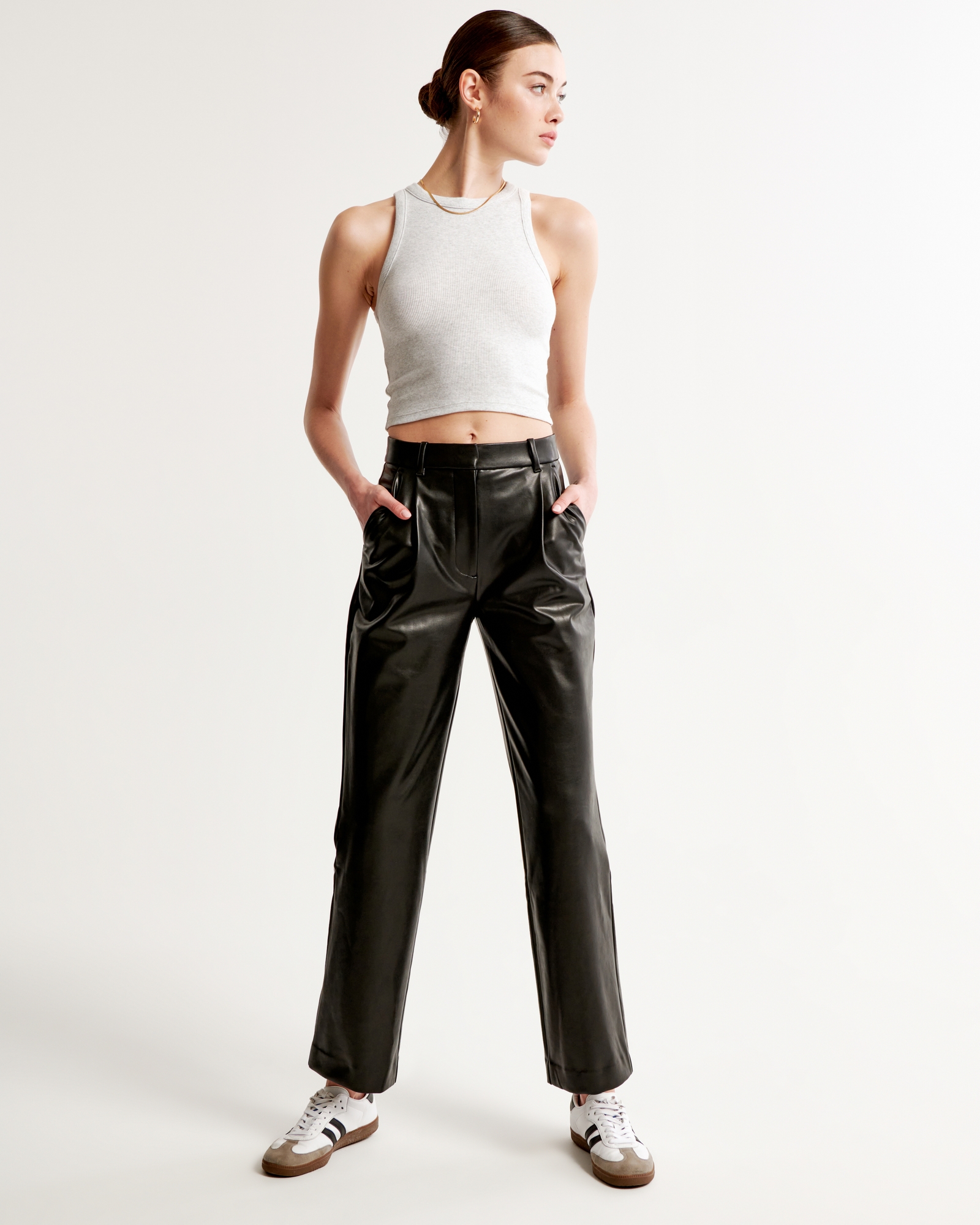 Tailored Vegan Leather Relaxed Straight Pant