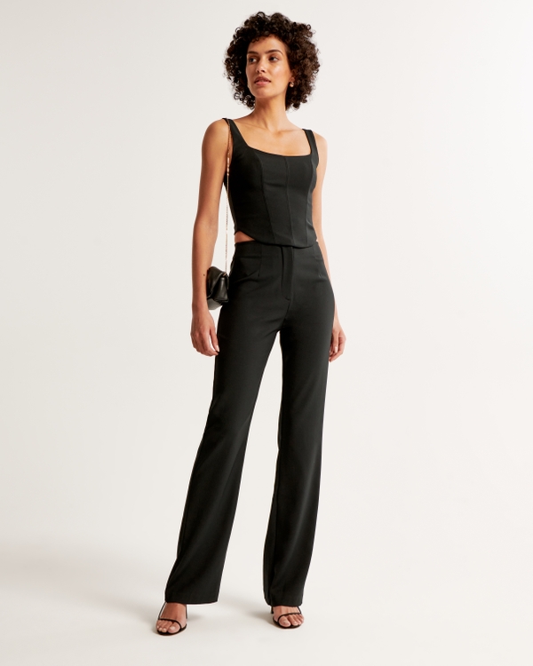 Buy BLACKBUCK Womens Black Wide Leg HIGH Rise Straight Formal Office  Parallel Long Pants at