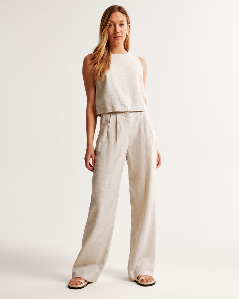 Premium Linen Scallop-Hem Set Top