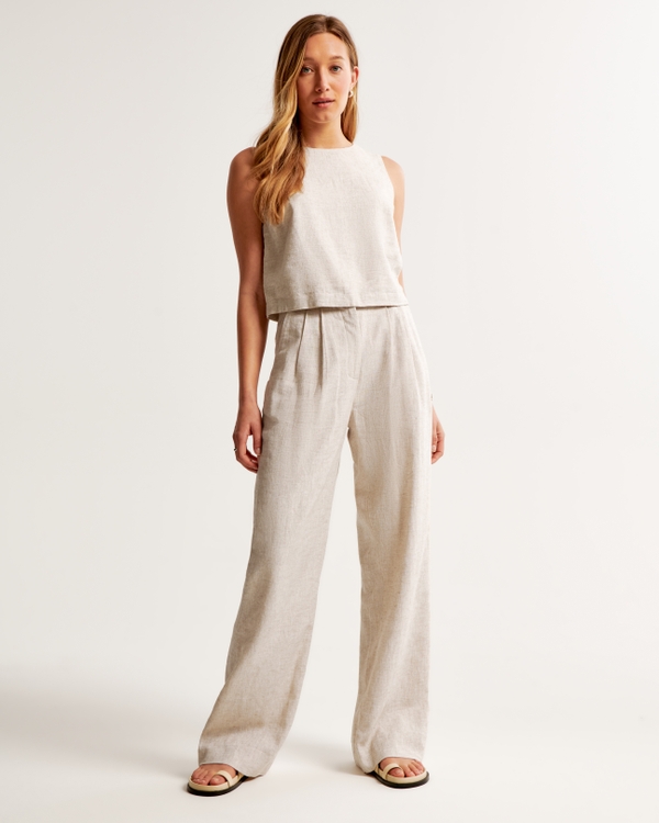 A&F Sloane Tailored Linen-Blend Pant, Light Beige view 1
