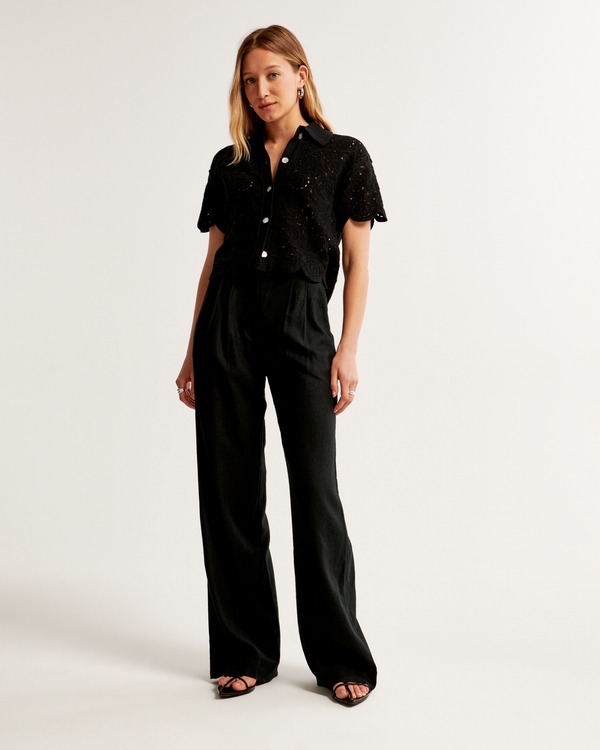 A&F Sloane Tailored Linen-Blend Pant, Black