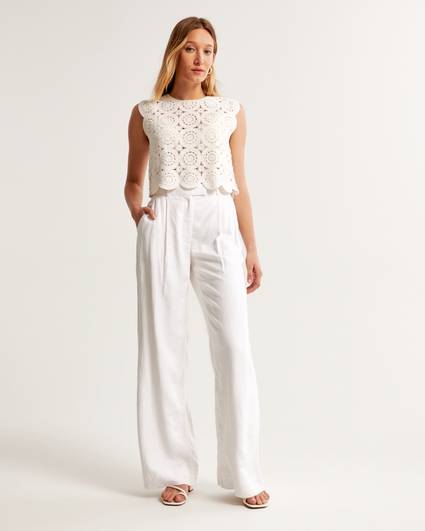 A&F Harper Tailored Linen-Blend Pant, White