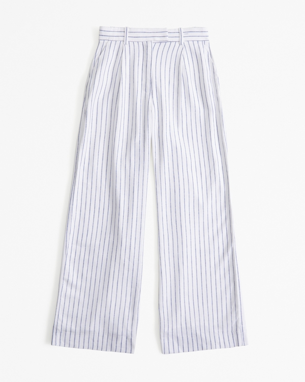 A&F Harper Tailored Linen-Blend Pant, White And Blue Stripe