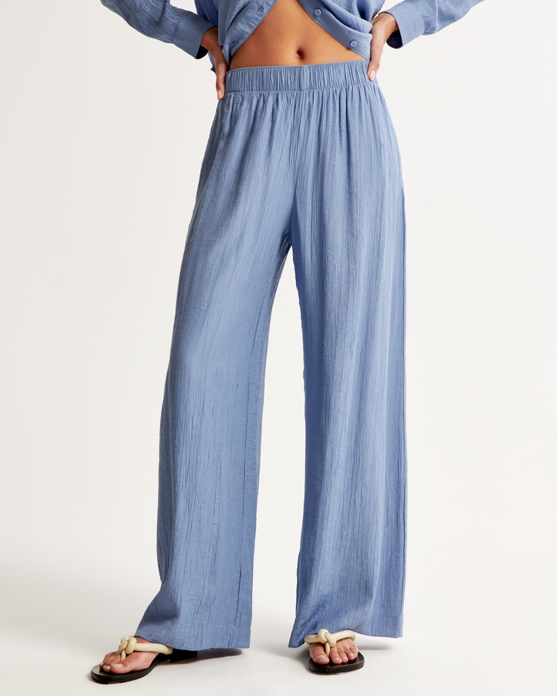 Women's Crinkle Rib Relaxed Fit Wide Leg Trousers