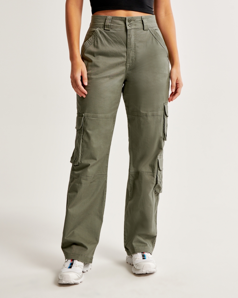 Women's Curve Love Relaxed Cargo Pant in Olive | Size 32 | Abercrombie & Fitch