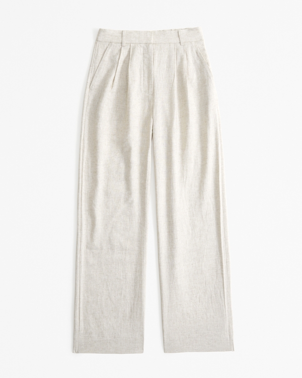 Curve Love A&F Sloane Tailored Linen-Blend Pant, Light Beige