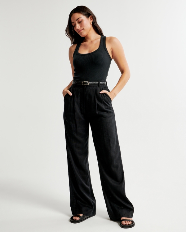Curve Love A&F Sloane Tailored Linen-Blend Pant, Black