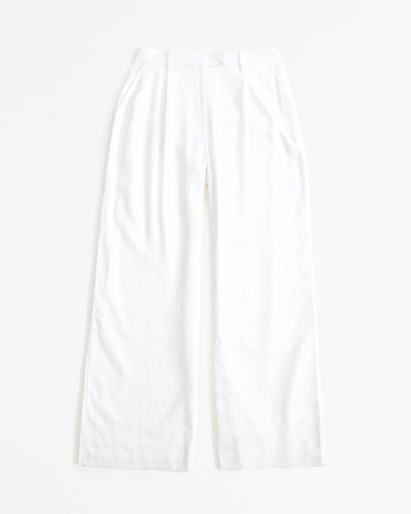 Curve Love A&F Harper Tailored Linen-Blend Pant, White