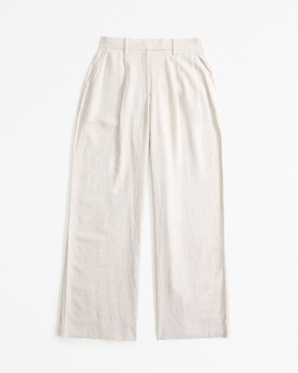 Curve Love A&F Harper Tailored Linen-Blend Pant, Light Beige