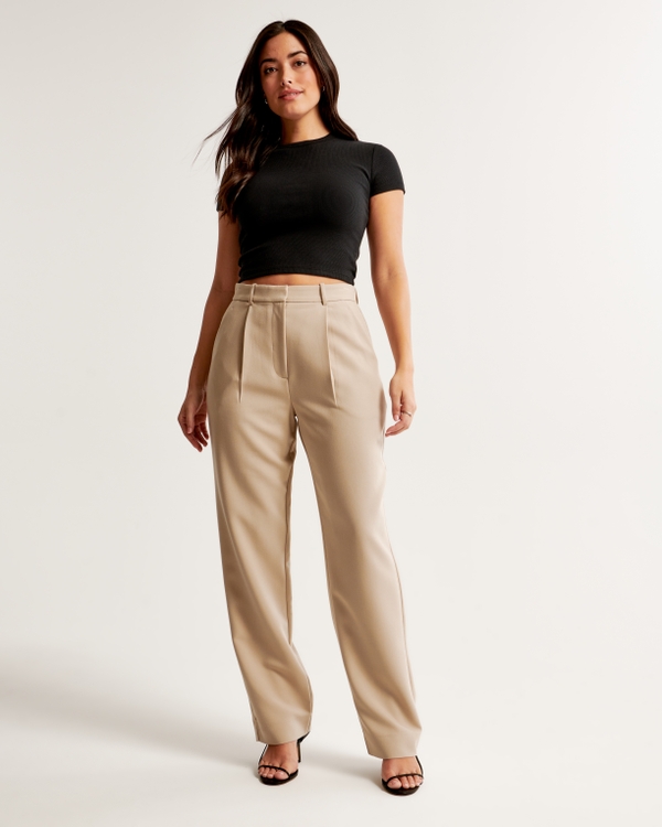 Curve Love Tailored Straight Pant, Tan