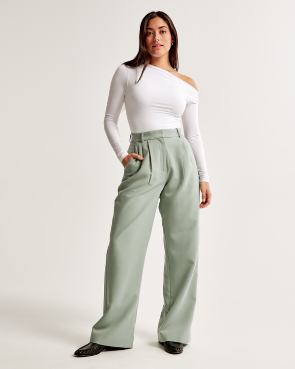 Mujer Pantalones de crepé premium con corte de sastre A&F Harper, Mujer  Liquidación