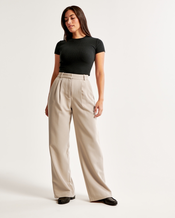 Women's Cuffed Hem Tailored Wide Leg Pant, Women's Clearance